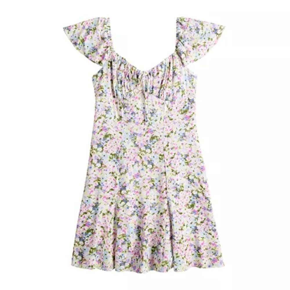 Juniors' SO Sweetheart Flutter Sleeve Mini Dress Floral Multicolor Size XL - Picture 3 of 12
